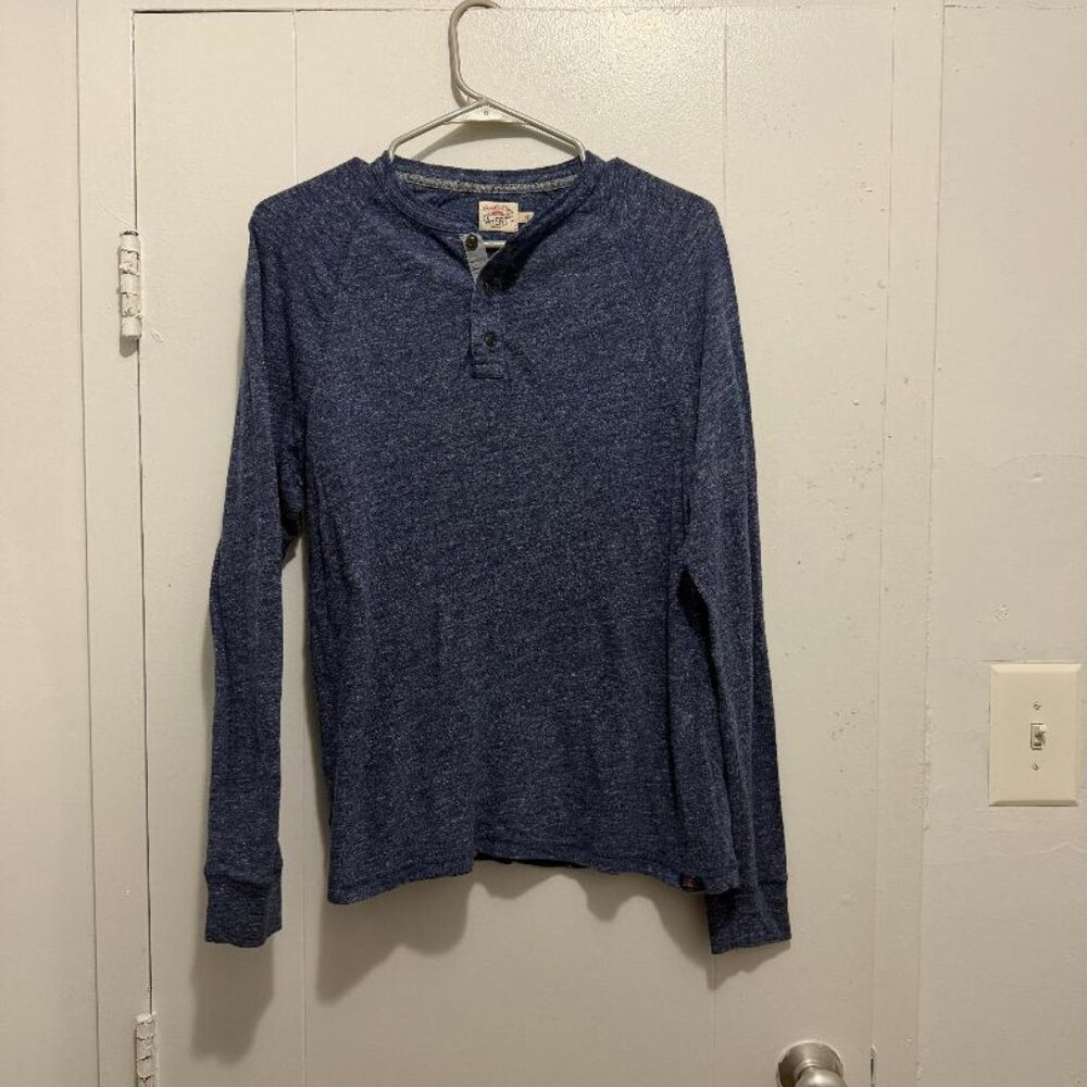 Faherty Long Sleeve Henley Heather Blue Cloud Cotton Small